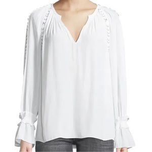 Ramy Brook Shelia V Neck long sleeve top with grommet trim size L worn once